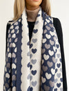 LARGE NAVY BLUE HEART PRINT REVERSIBLE CASHMERE WINTER SHAWL BLANKET SCARF