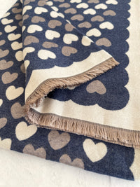 LARGE NAVY BLUE HEART PRINT REVERSIBLE CASHMERE WINTER SHAWL BLANKET SCARF