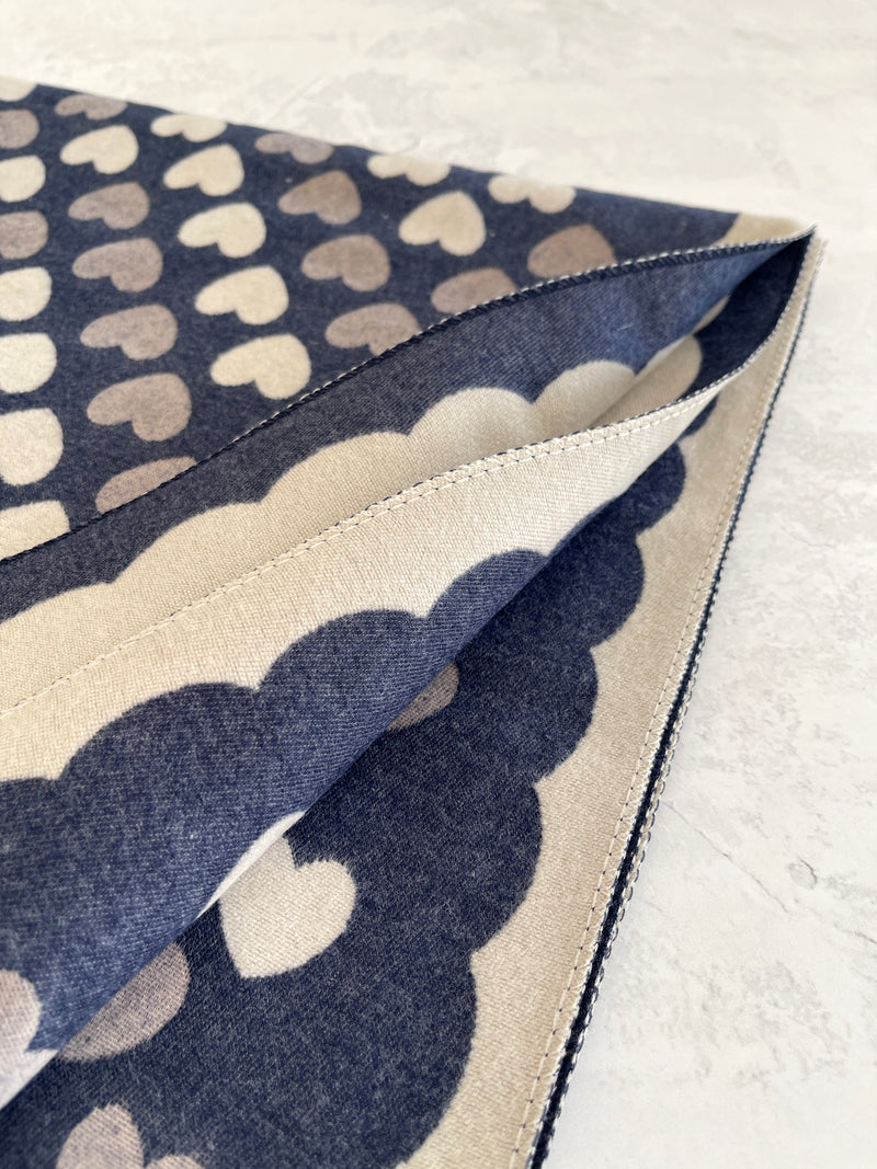 LARGE NAVY BLUE HEART PRINT REVERSIBLE CASHMERE WINTER SHAWL BLANKET SCARF
