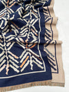 LARGE NAVY BLUE RETRO PRINT REVERSIBLE WOOL WINTER SHAWL BLANKET SCARF
