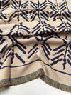 LARGE NAVY BLUE RETRO PRINT REVERSIBLE WOOL WINTER SHAWL BLANKET SCARF