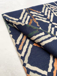 LARGE NAVY BLUE RETRO PRINT REVERSIBLE WOOL WINTER SHAWL BLANKET SCARF
