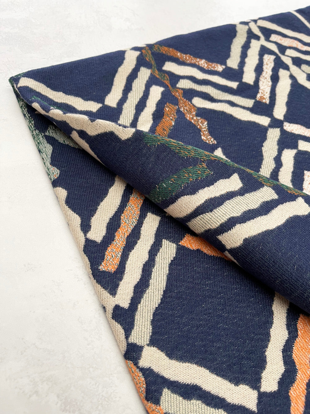 LARGE NAVY BLUE RETRO PRINT REVERSIBLE WOOL WINTER SHAWL BLANKET SCARF