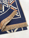 LARGE NAVY BLUE RETRO PRINT REVERSIBLE WOOL WINTER SHAWL BLANKET SCARF