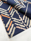 LARGE NAVY BLUE RETRO PRINT REVERSIBLE WOOL WINTER SHAWL BLANKET SCARF