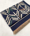 LARGE NAVY BLUE RETRO PRINT REVERSIBLE WOOL WINTER SHAWL BLANKET SCARF