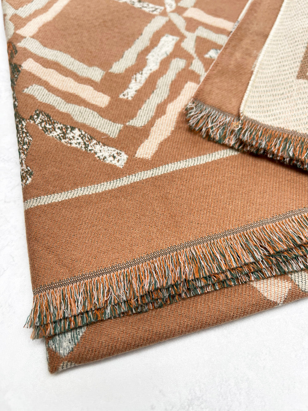 LARGE NUDE RETRO PRINT REVERSIBLE WOOL WINTER SHAWL BLANKET SCARF