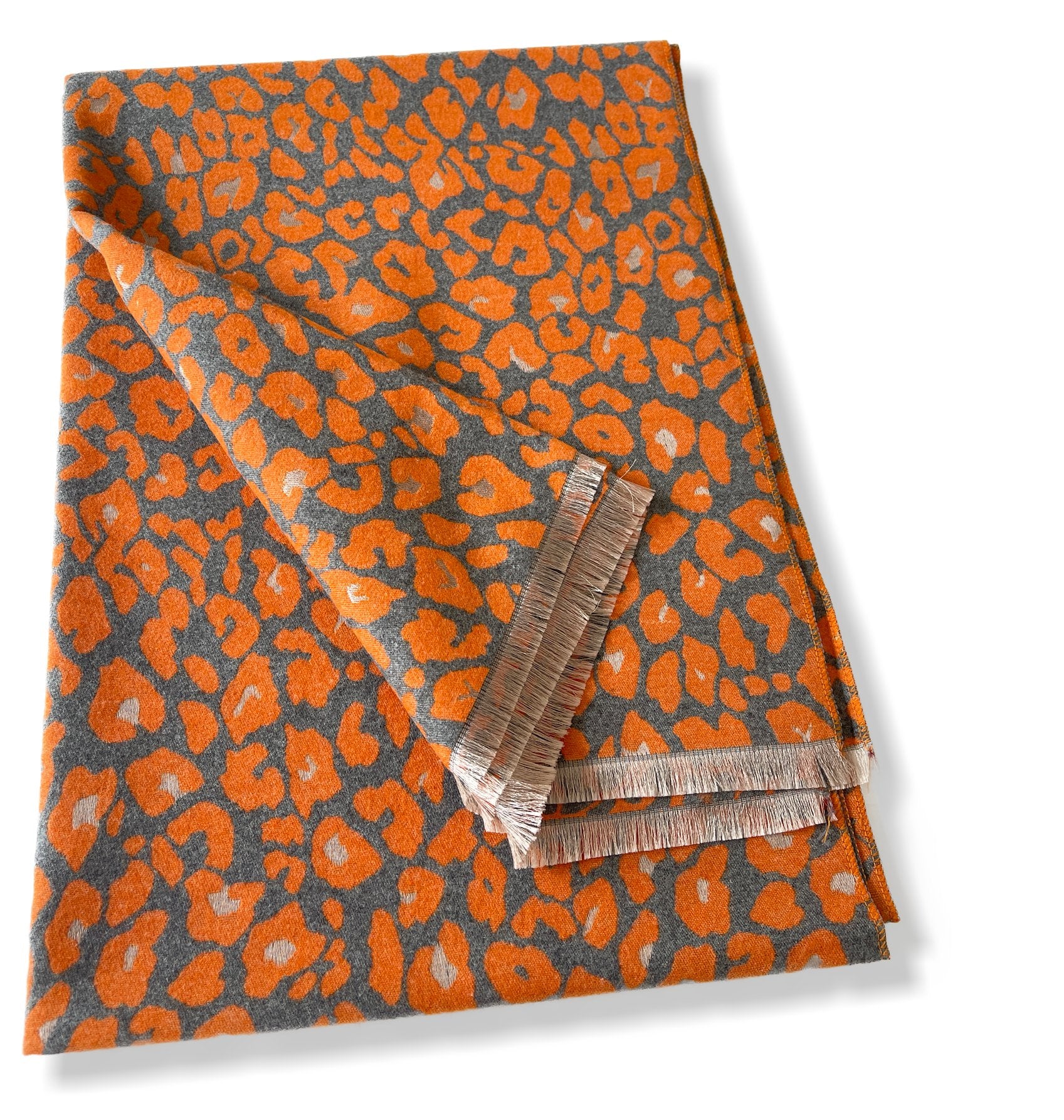 LARGE ORANGE LEOPARD PRINT REVERSIBLE WINTER SHAWL BLANKET SCARF