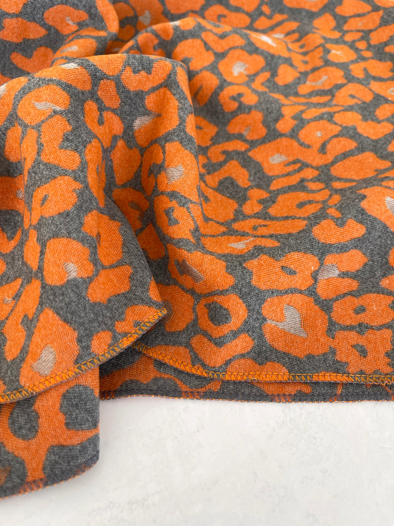LARGE ORANGE LEOPARD PRINT REVERSIBLE WINTER SHAWL BLANKET SCARF