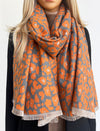 LARGE ORANGE LEOPARD PRINT REVERSIBLE WINTER SHAWL BLANKET SCARF