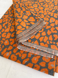 LARGE ORANGE LEOPARD PRINT REVERSIBLE WINTER SHAWL BLANKET SCARF