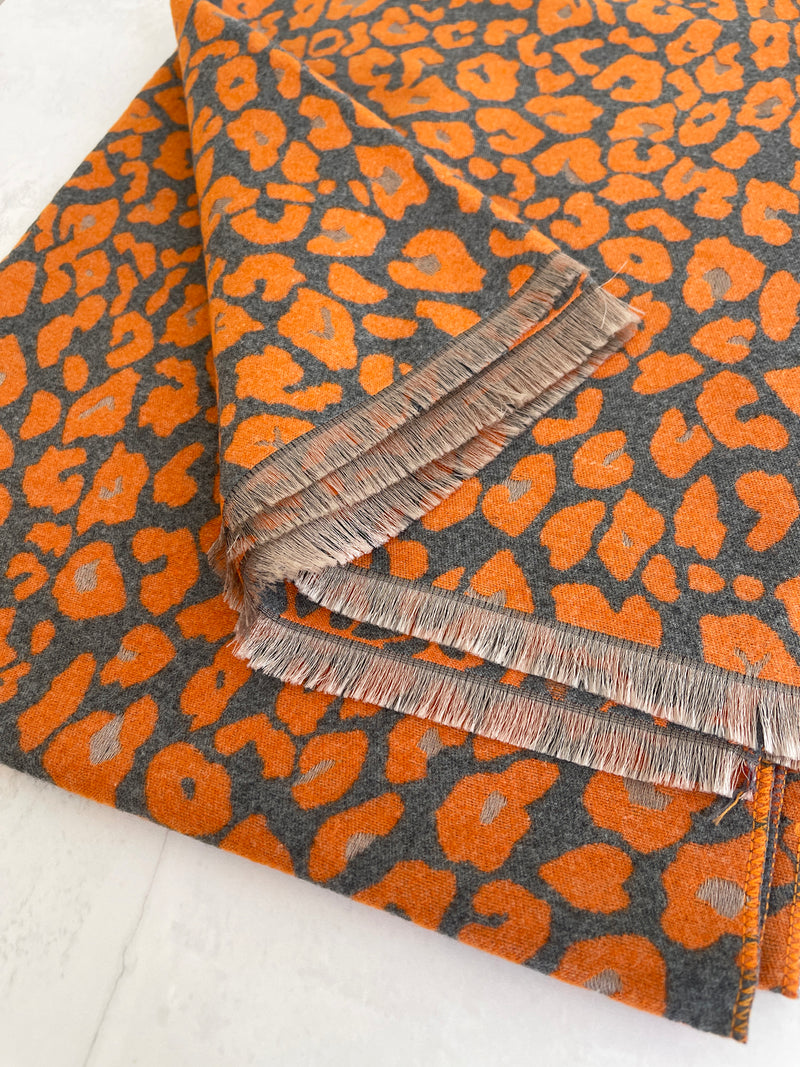 LARGE ORANGE LEOPARD PRINT REVERSIBLE WINTER SHAWL BLANKET SCARF