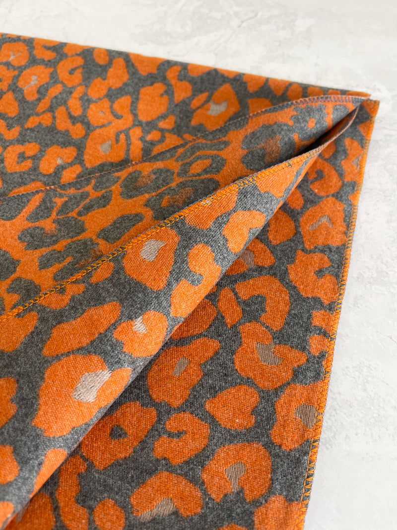 LARGE ORANGE LEOPARD PRINT REVERSIBLE WINTER SHAWL BLANKET SCARF