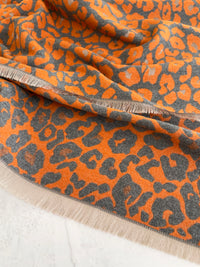LARGE ORANGE LEOPARD PRINT REVERSIBLE WINTER SHAWL BLANKET SCARF