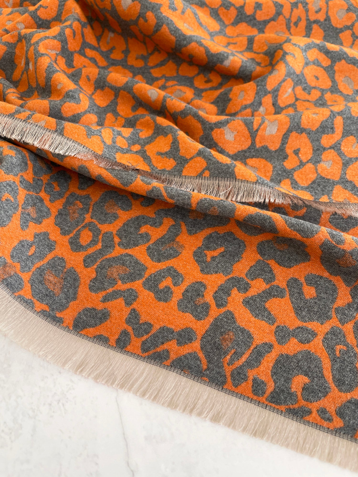 LARGE ORANGE LEOPARD PRINT REVERSIBLE WINTER SHAWL BLANKET SCARF