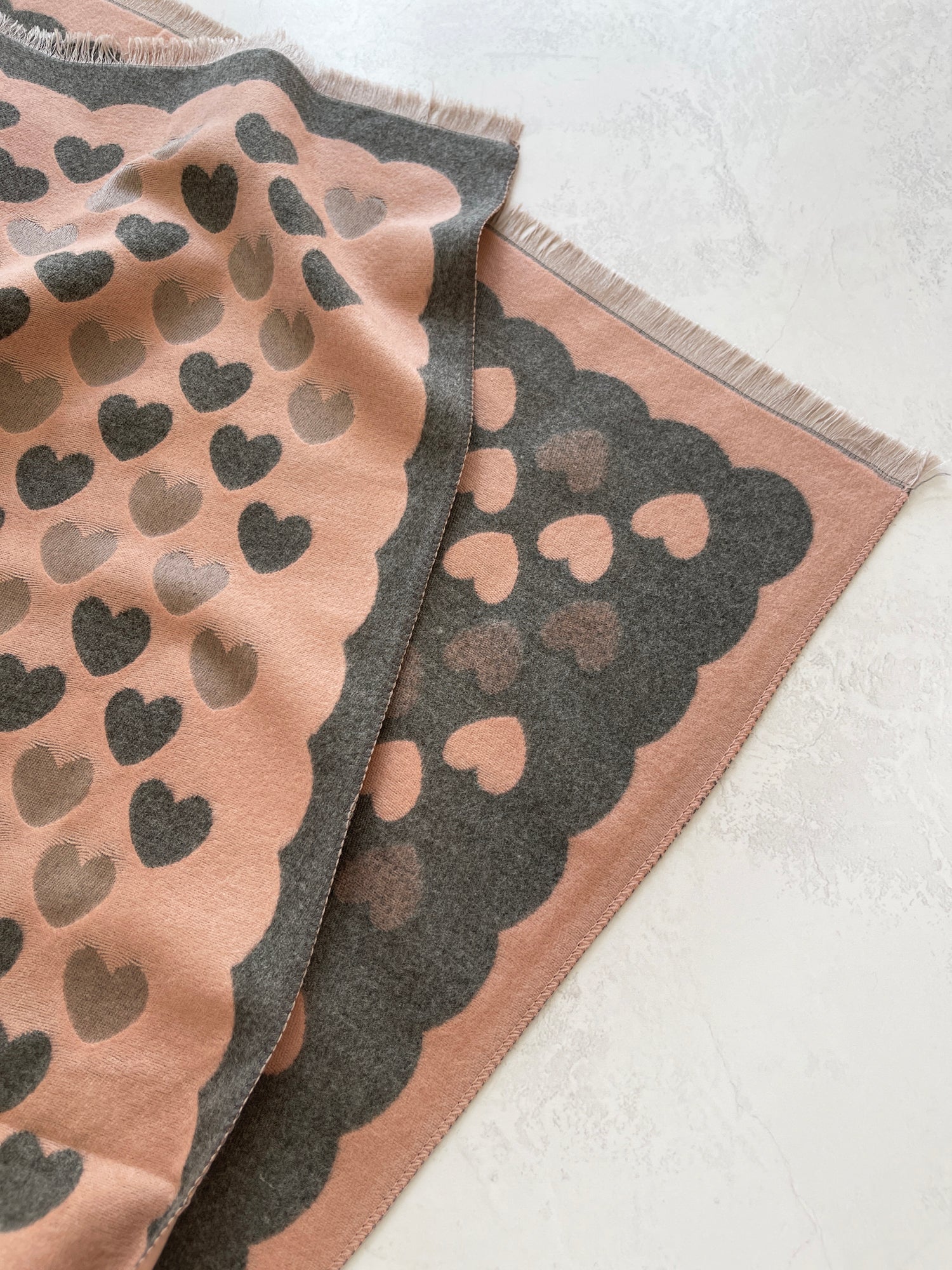 LARGE PINK HEART PRINT REVERSIBLE CASHMERE WINTER SHAWL BLANKET SCARF