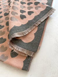 LARGE PINK HEART PRINT REVERSIBLE CASHMERE WINTER SHAWL BLANKET SCARF