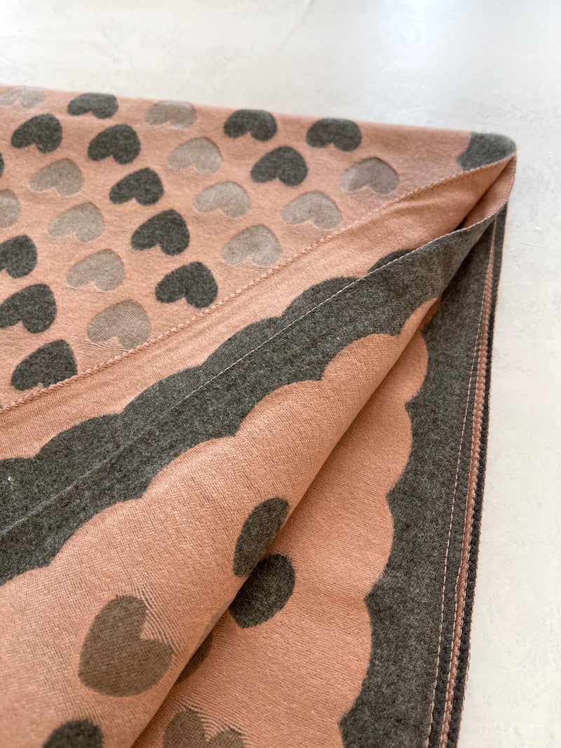 LARGE PINK HEART PRINT REVERSIBLE CASHMERE WINTER SHAWL BLANKET SCARF