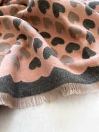 LARGE PINK HEART PRINT REVERSIBLE CASHMERE WINTER SHAWL BLANKET SCARF
