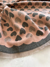 LARGE PINK HEART PRINT REVERSIBLE CASHMERE WINTER SHAWL BLANKET SCARF