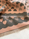 LARGE PINK HEART PRINT REVERSIBLE CASHMERE WINTER SHAWL BLANKET SCARF