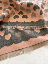 LARGE PINK HEART PRINT REVERSIBLE CASHMERE WINTER SHAWL BLANKET SCARF