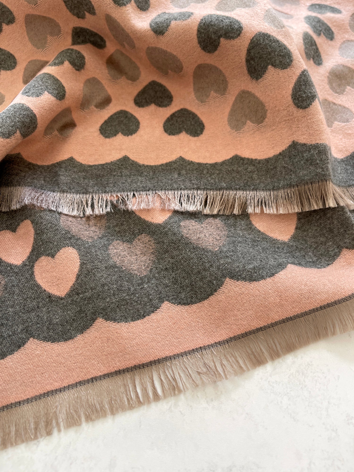 LARGE PINK HEART PRINT REVERSIBLE CASHMERE WINTER SHAWL BLANKET SCARF
