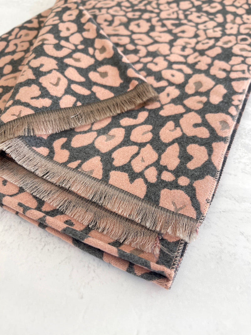 LARGE PINK LEOPARD PRINT REVERSIBLE WINTER SHAWL BLANKET SCARF