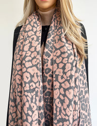 LARGE PINK LEOPARD PRINT REVERSIBLE WINTER SHAWL BLANKET SCARF