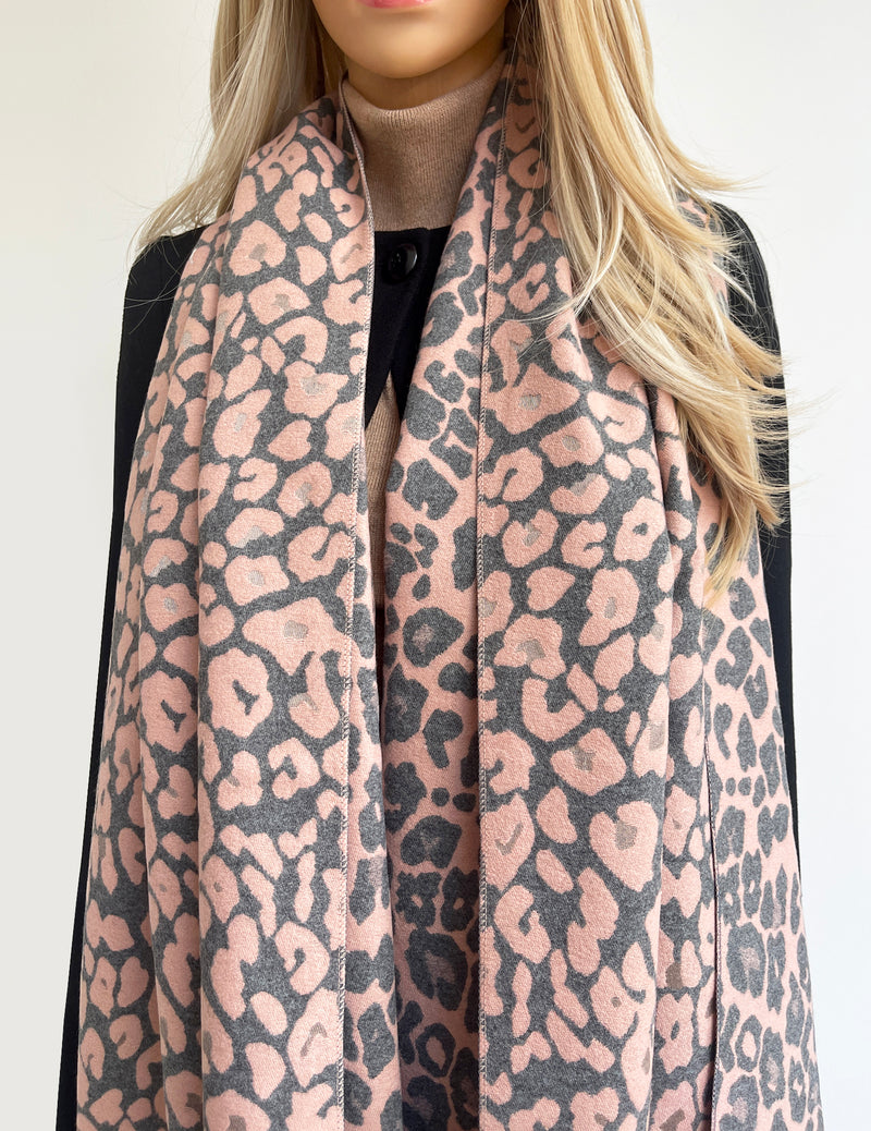 LARGE PINK LEOPARD PRINT REVERSIBLE WINTER SHAWL BLANKET SCARF