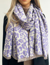 LARGE PURPLE LEOPARD PRINT REVERSIBLE WINTER SHAWL BLANKET SCARF
