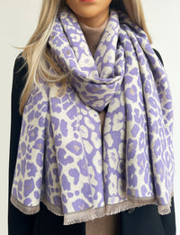 LARGE PURPLE LEOPARD PRINT REVERSIBLE WINTER SHAWL BLANKET SCARF