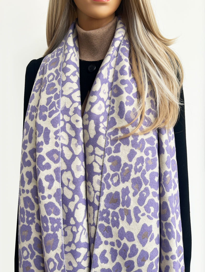 LARGE PURPLE LEOPARD PRINT REVERSIBLE WINTER SHAWL BLANKET SCARF
