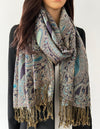 LARGE PURPLE MULTI COLOUR PAISLEY PRINT PASHMINA SHAWL SCARF