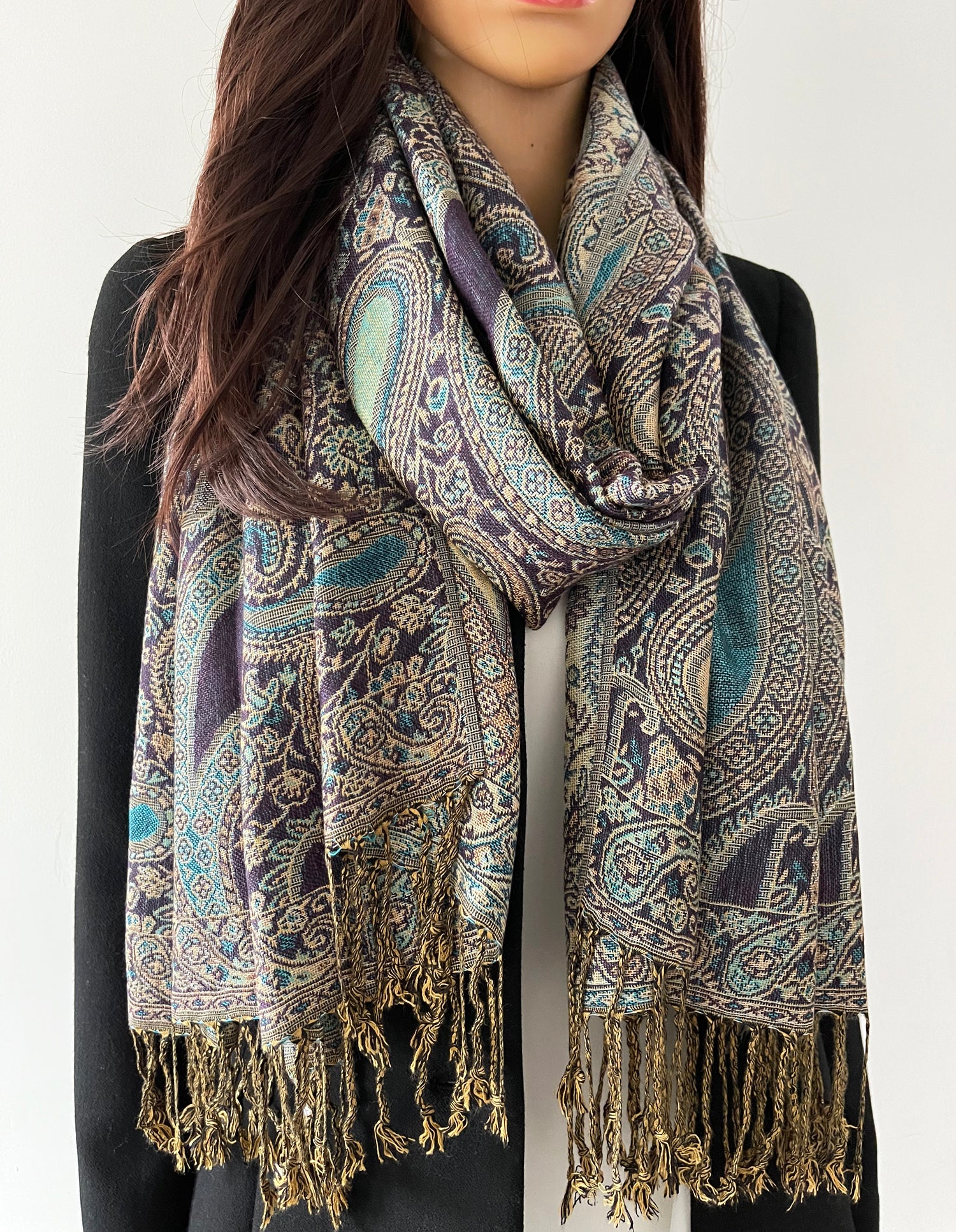 LARGE PURPLE MULTI COLOUR PAISLEY PRINT PASHMINA SHAWL SCARF