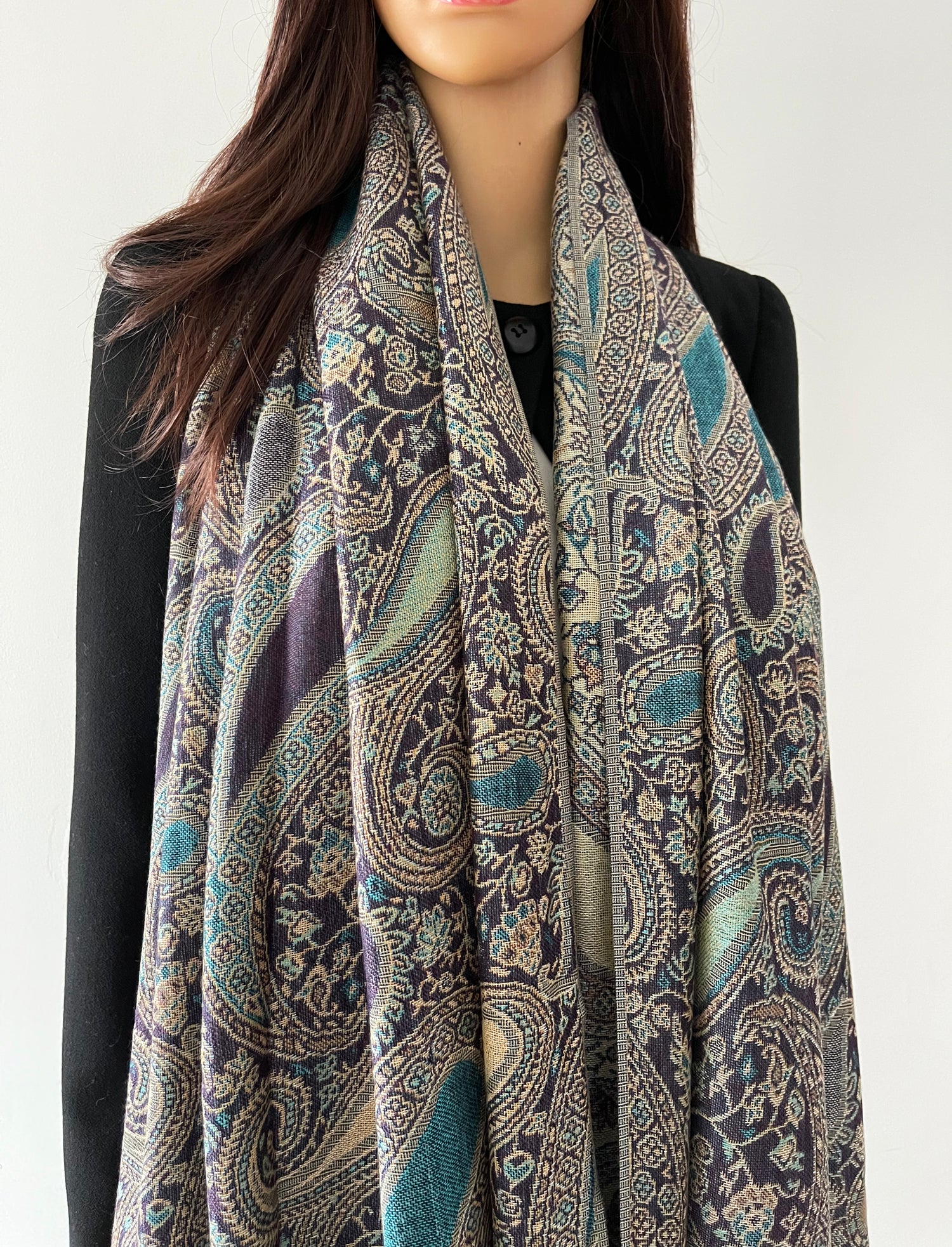 LARGE PURPLE MULTI COLOUR PAISLEY PRINT PASHMINA SHAWL SCARF