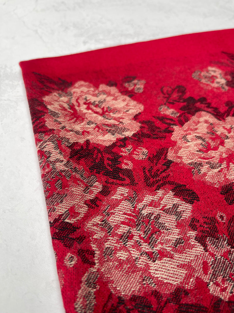 LARGE RED FLORAL PRINT SILKY FEEL PASHMINA SHAWL SCARF