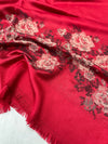 LARGE RED FLORAL PRINT SILKY FEEL PASHMINA SHAWL SCARF