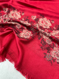 LARGE RED FLORAL PRINT SILKY FEEL PASHMINA SHAWL SCARF