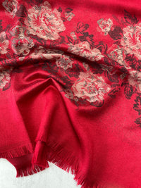 LARGE RED FLORAL PRINT SILKY FEEL PASHMINA SHAWL SCARF