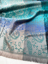 LARGE REVERSIBLE BLUE OMBRE PAISLEY PRINT PASHMINA SHAWL SCARF WRAP