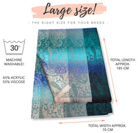LARGE REVERSIBLE BLUE OMBRE PAISLEY PRINT PASHMINA SHAWL SCARF WRAP