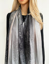 LARGE REVERSIBLE GREY OMBRE PAISLEY PRINT PASHMINA SHAWL SCARF WRAP