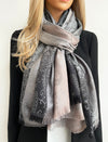 LARGE REVERSIBLE GREY OMBRE PAISLEY PRINT PASHMINA SHAWL SCARF WRAP
