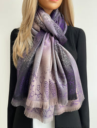 LARGE REVERSIBLE PURPLE OMBRE PAISLEY PRINT PASHMINA SHAWL SCARF WRAP