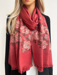 LARGE RUSTIC ORANGE FLORAL PRINT SILKY FEEL PASHMINA SHAWL SCARF