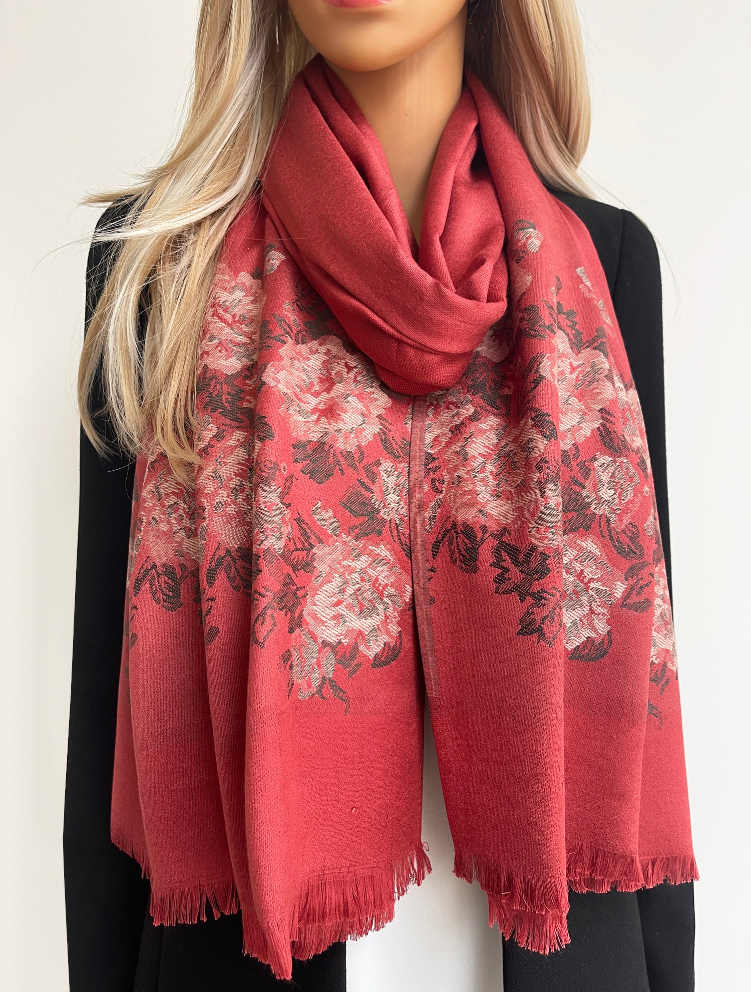 LARGE RUSTIC ORANGE FLORAL PRINT SILKY FEEL PASHMINA SHAWL SCARF