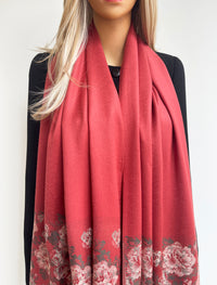 LARGE RUSTIC ORANGE FLORAL PRINT SILKY FEEL PASHMINA SHAWL SCARF