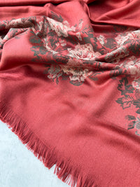 LARGE RUSTIC ORANGE FLORAL PRINT SILKY FEEL PASHMINA SHAWL SCARF