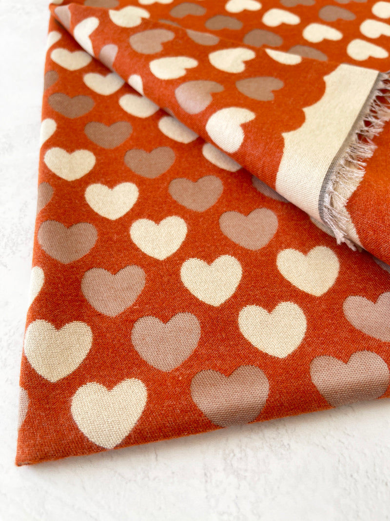 LARGE RUST ORANGE HEART PRINT REVERSIBLE CASHMERE WINTER SHAWL BLANKET SCARF